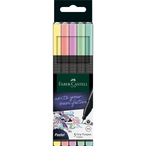 Faber-Castell, FABER-CASTELL Finepen Grip 0.4mm 151602 5 couleurs, Pastell