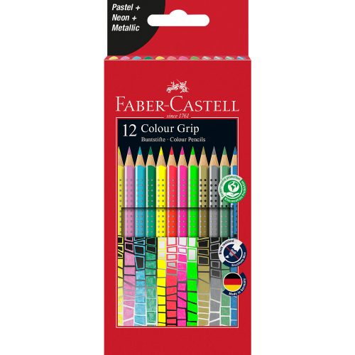 Faber-Castell, FABER-CASTELL Colour Grip 12er-Kartonetui 201569 4xPastell,4xNeon,4xMetallic