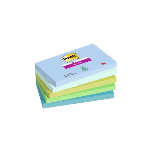 Post-it Super Haftnotizen 76 x 127 mm Blau, Grün Rechteckig Einfarbig 5 Blöcke mit 90 Blatt