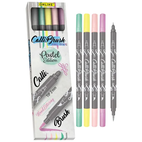 ONLINE, ONLINE Callibrush Pen Double Tip 2mm 19079 Pastel ass. 5 St&uuml;ck