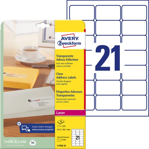 AVERY Zweckform, AVERY ZWECKFORM Adressetiketten 63,5x38,1mm L7560-25 525 St&uuml;ck