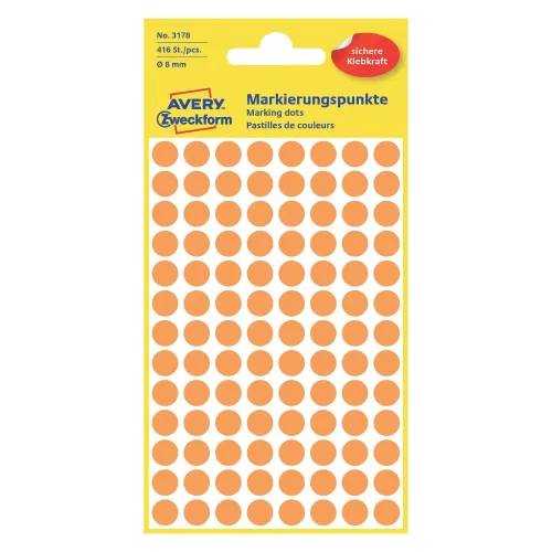 AVERY Zweckform, AVERY ZWECKFORM Markierungspunkte 8mm 3178Z orange 416 St&uuml;ck
