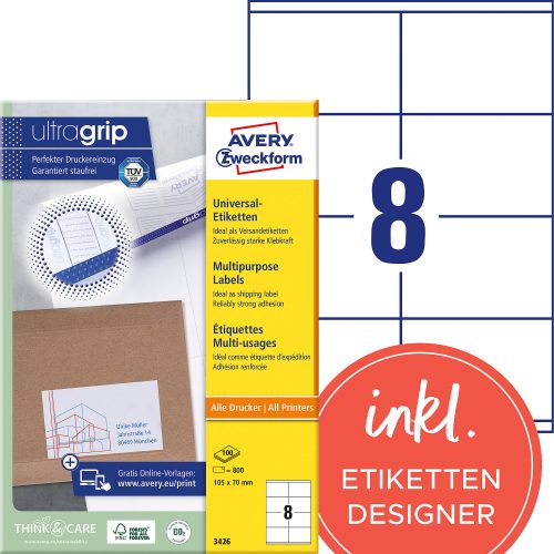 AVERY Zweckform, AVERY ZWECKFORM Universaletiketten 105x70mm 3426 weiss 800 Stk./100 Blatt