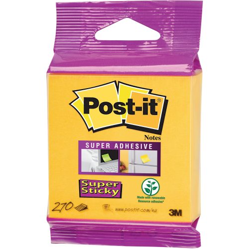 Post-it, POST-IT Haftnotizen W&uuml;rfel 76x76mm 2014-S Super Sticky neongelb 270 Bl.