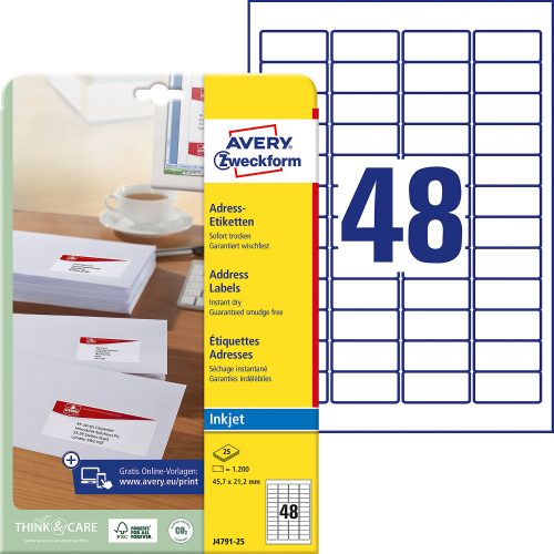 AVERY Zweckform Adressetiketten J4791-25 Weiss 45,7 x 21,2 mm 25 Blatt à 48 Etiketten