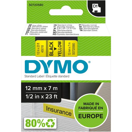 DYMO, DYMO Schriftband D1 schwarz/gelb S0720580 12mm/7m