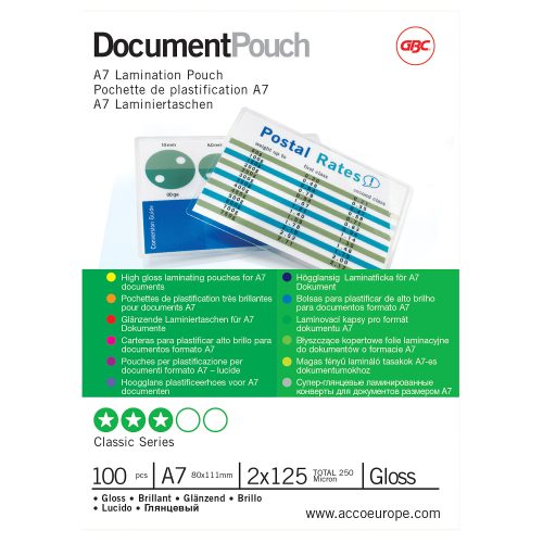 GBC, GBC Laminiertasche A7 IB581076 glanz, 125my 100 Stk