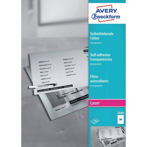 AVERY Zweckform 3480 Selbstklebefolie DIN A4 Transparent 210 x 297 mm 100 Blatt