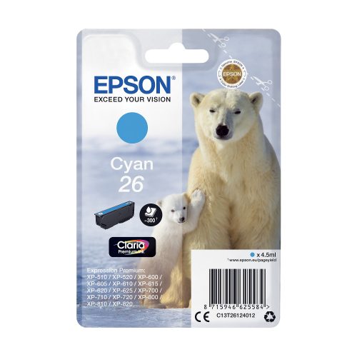 Epson, EPSON Tintenpatrone cyan T261240 XP 700/800 300 Seiten