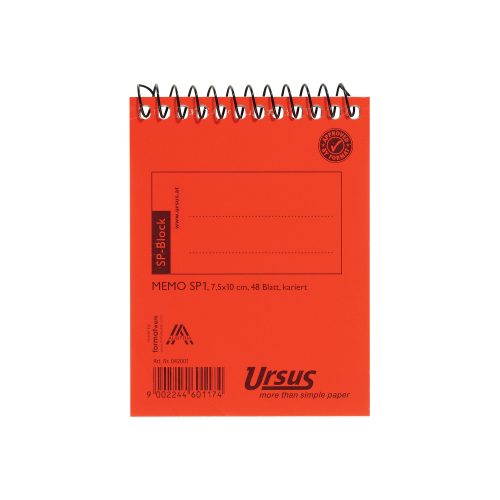 Ursus Style Notizbuch Spezial Kariert Spiralbindung Pressspan Orange Nicht perforiert 96 Seiten 48 Blatt