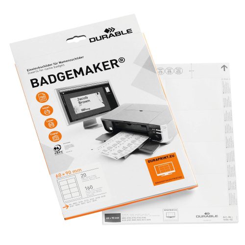 DURABLE, DURABLE Etiketten Badgemaker 1456/02 weiss, 60x90mm 20Bl./8Stk.