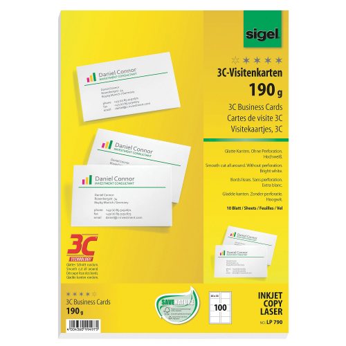 Sigel, SIGEL Visitenkarten 85x55mm LP790 weiss, 190g 100 St&uuml;ck