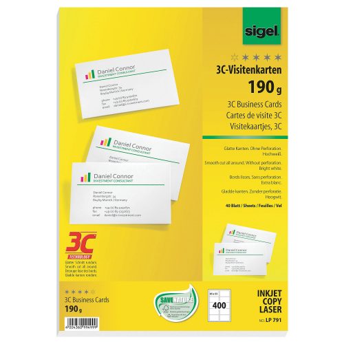 Sigel, SIGEL Visitenkarten 85x55mm LP791 weiss, 190g 400 St&uuml;ck