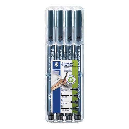 STAEDTLER Lumocolor Folienstift Faserschreiber Schwarz 4 Stück