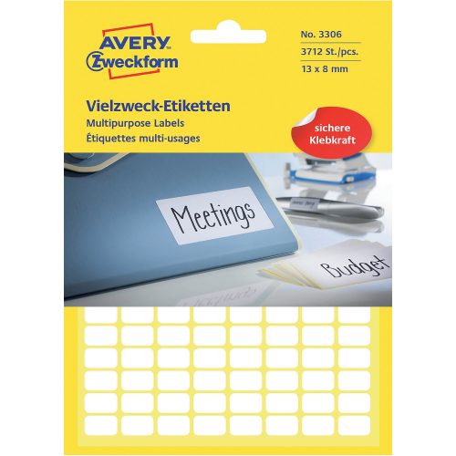 AVERY Zweckform, AVERY ZWECKFORM Universaletiketten 13x8mm 3306 weiss 3712 Stk./29 Bl.
