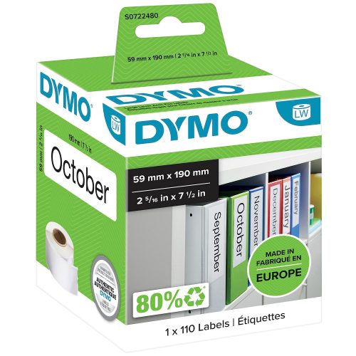 Dymo - Rollenetiketten, 190 mm x 59 mm, permanent, Weiss, One Size