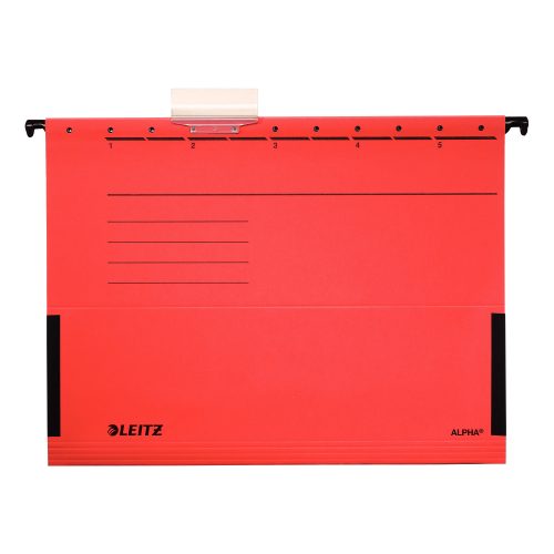 Leitz ALPHA Hängetaschen 1986 A4 V-Base 15 mm 275 g/m² Rot 100% Recycelter Pendarec-Karton 5 Stück
