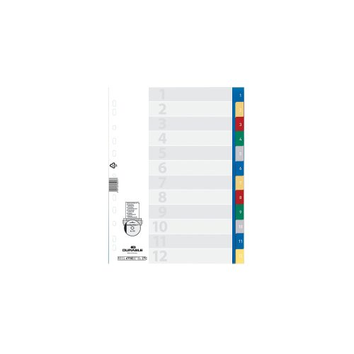 DURABLE Register 6750 DIN A4 Farbig sortiert 12-teilig 11-fach Kunststofffolie 1 bis 12