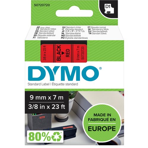 DYMO, DYMO Schriftband D1 schwarz/rot S0720720 9mm/7m