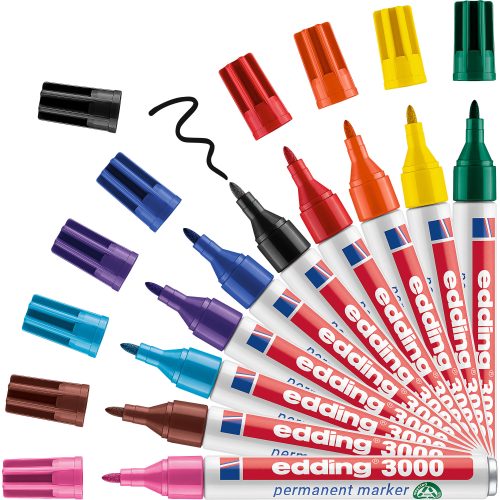 edding 3000 Rundspitze Permanentmarker Mittel Rundspitze 3 mm Farbig assortiert Nachfüllbar 10 Stück