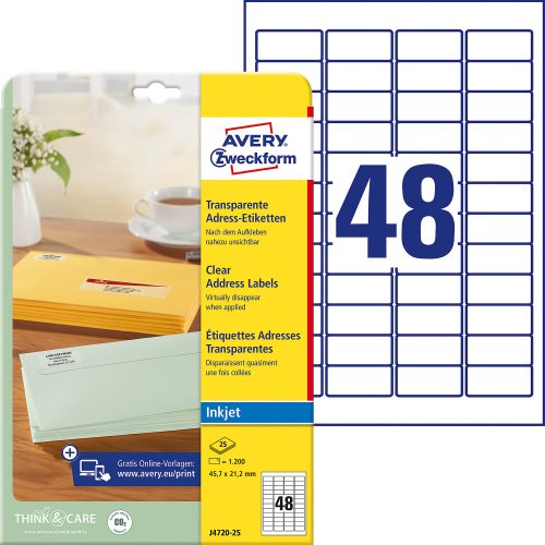 AVERY Zweckform, AVERY ZWECKFORM Etiketten 45,7x21,2mm J4720-25 transparent 1200 St&uuml;ck