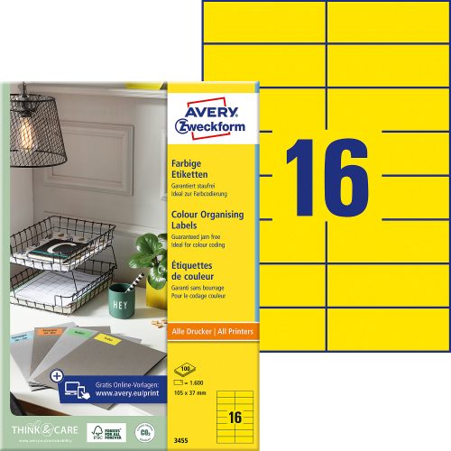 AVERY Zweckform, AVERY ZWECKFORM Etiketten 105x37mm 3455 Universal, gelb 100Bl./16St.