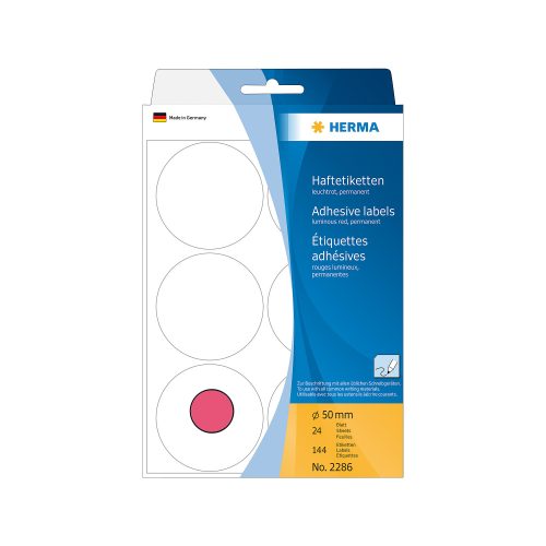 HERMA, HERMA Etiketten rund 50mm 2286 leuchtrot 144 St&uuml;ck