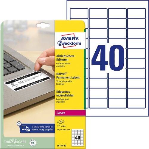 AVERY Zweckform L6145-20 Etiketten A4 Weiss 45,7 x 25,4 mm 20 Blatt à 40 Etiketten