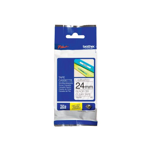 Brother TZe-151 Authentic Schriftband Selbstklebend Schwarzer Druck auf Transparent 24 mm x 8m