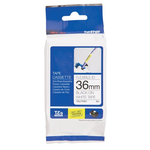Brother TZe-FX261 Authentic Flexibles Schriftband Selbstklebend Schwarzer Druck auf Weiss 36 mm x 8m