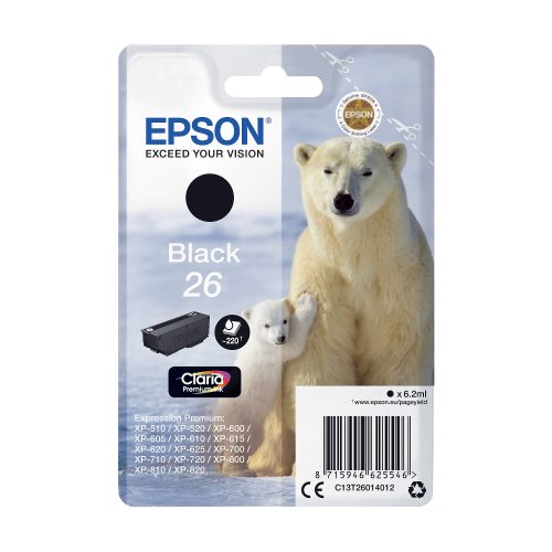 Epson, EPSON Tintenpatrone schwarz T260140 XP 700/800 220 Seiten