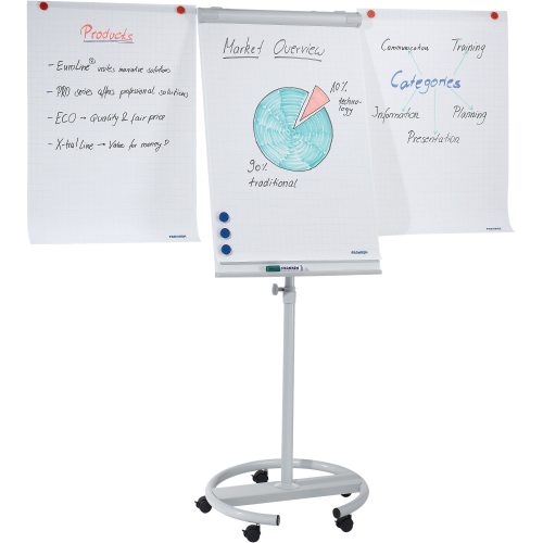 Franken Freihstehendes Flipchart Höhenverstellbar ECO Mobil 68 x 105cm Mit 5 Rollen und Stiftablage Grau