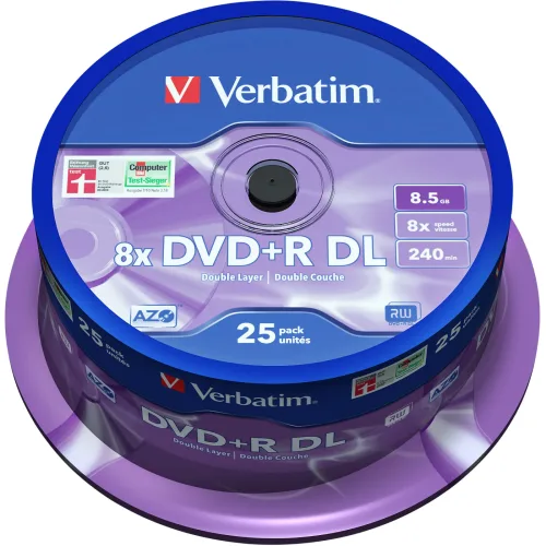 Verbatim DVD+R DL Silber 8x 8.5 GB 25 Stück