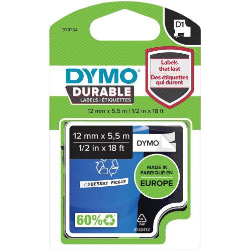DYMO, DYMO D1 Vinyl Band 12mmx5,5m 1978364 schwarz/weiss