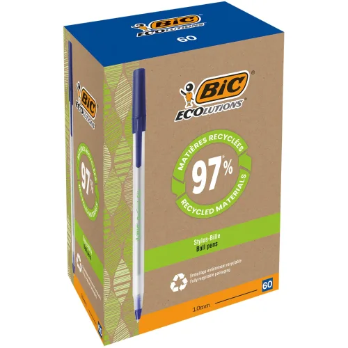 BIC Ecolutions Kugelschreiber Blau Mittel 0.4 mm Recycelt 74% 60 Stück