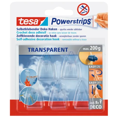 tesa, TESA Powerstrips Deco Haken 589000001 transparent 5 Haken/8 Strips