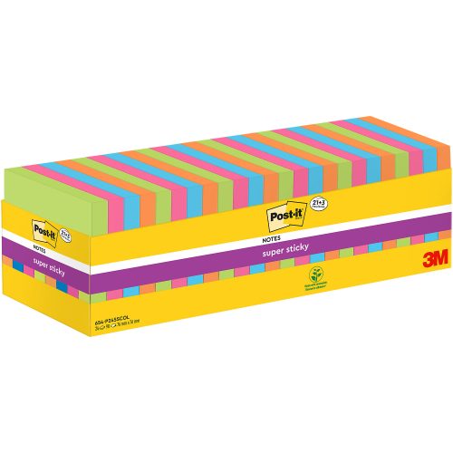 Post-it, POST-IT Super Sticky Notes 76x76mm 654SE24 24 Farben 24 x 90 Blatt
