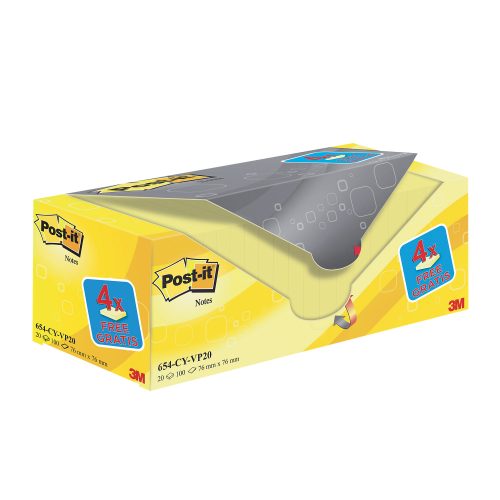 Post-it, POST-IT Block Sparbox 76x76mm 654-VP20 gelb/100 Blatt 20 St&uuml;ck