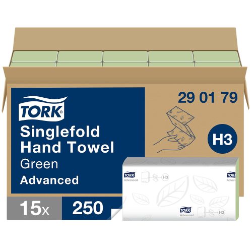 Tork Advanced Recycelte Falthandtücher H3 V-falz Grün 2-lagig 290179 15 Stück à 250 Blatt