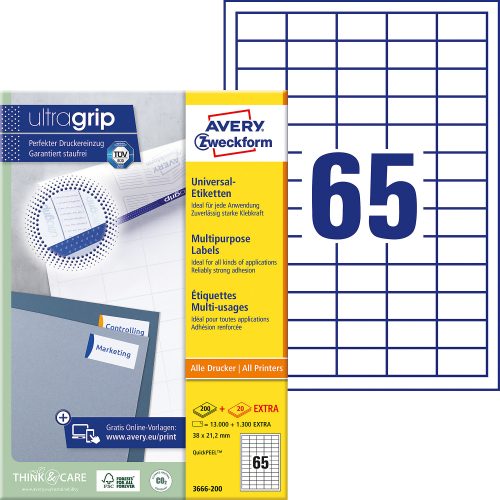 AVERY Zweckform, AVERY ZWECKFORM Etiketten 38x21,2mm 3666-200 weiss 14300 Stk./200+20 Blatt