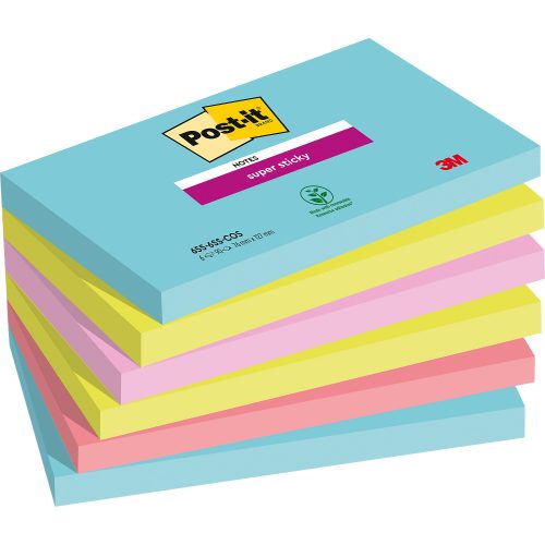 Post-it, POST-IT Super Sticky Notes 127x76mm 6556SSMIA Miami 4 Farben 6x90 Blatt