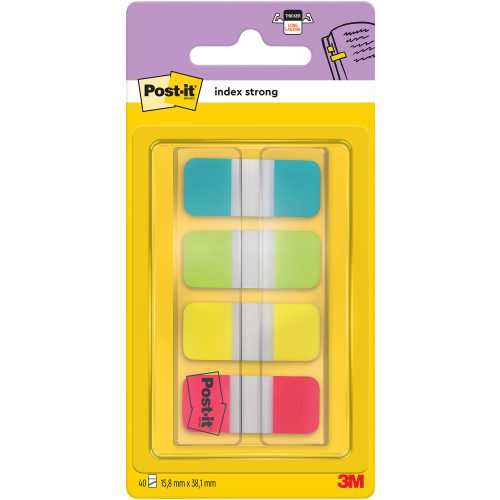 Post-it, POST-IT Index Strong schmal 16x38mm 676-ALYR 4-farbig 4x10 St&uuml;ck