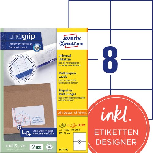 AVERY Zweckform, AVERY ZWECKFORM Etiketten 105x74mm 3427-200 weiss 1760 Stk./200+20 Blatt