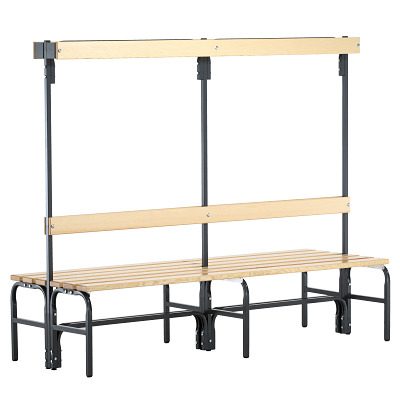 Sypro, Umkleidebank, Stahlrohr/Holz, doppelt, mit Garderobenteil, L 1500 mm , anthrazit