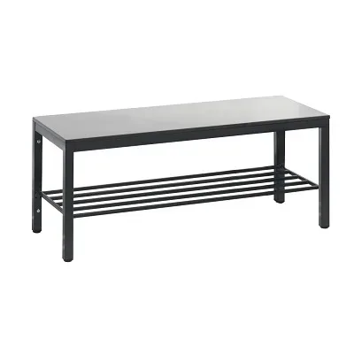 C + P, Umkleidebank Basic Plus, für Feuchträume, ohne Rückenlehne, 4-Fussgestell schwarzgrau RAL 7021, mit Schuhrost, B 1000 mm, Dekor silbergrau
