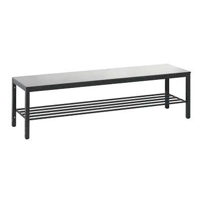 C + P, Umkleidebank Basic Plus, für Feuchträume, ohne Rückenlehne, 6-Fussgestell schwarzgrau RAL 7021, mit Schuhrost, B 1500 mm, Dekor silbergrau