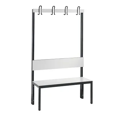 C+P, C+P Umkleidesitzbank Basic Plus, Länge 1.000 mm, einseitig, mit Rückenlehne, 4 Doppelhaken, schwarzgrau/weiss