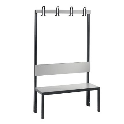C+P, C+P Umkleidesitzbank Basic Plus, Länge 1.000 mm, einseitig, mit Rückenlehne, 4 Doppelhaken, schwarzgrau/silbergrau