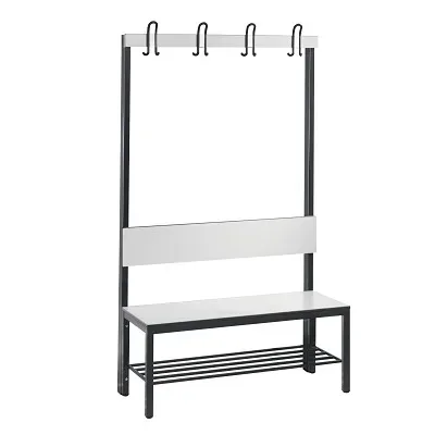 C+P, C+P Umkleidesitzbank Basic Plus, Länge 1.000 mm, einseitig, mit Rückenlehne, 4 Doppelhaken, inkl. Schuhrost, schwarzgrau/weiss
