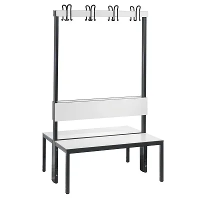 C+P, C+P Umkleidesitzbank Basic Plus, Länge 1.000 mm, doppelseitig, mit Rückenlehne, 2x4 Doppelhaken, schwarzgrau/weiss